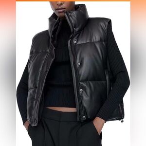 Cropped Puffer Vest Faux Leather